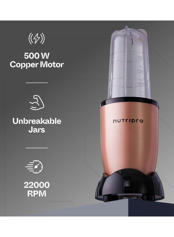 NutriPro Juicer Mixer Grinder - Smoothie Maker - 500 Watts (3 Jars & 2 Blades, Gold) - 1 Year Warranty - Image 4